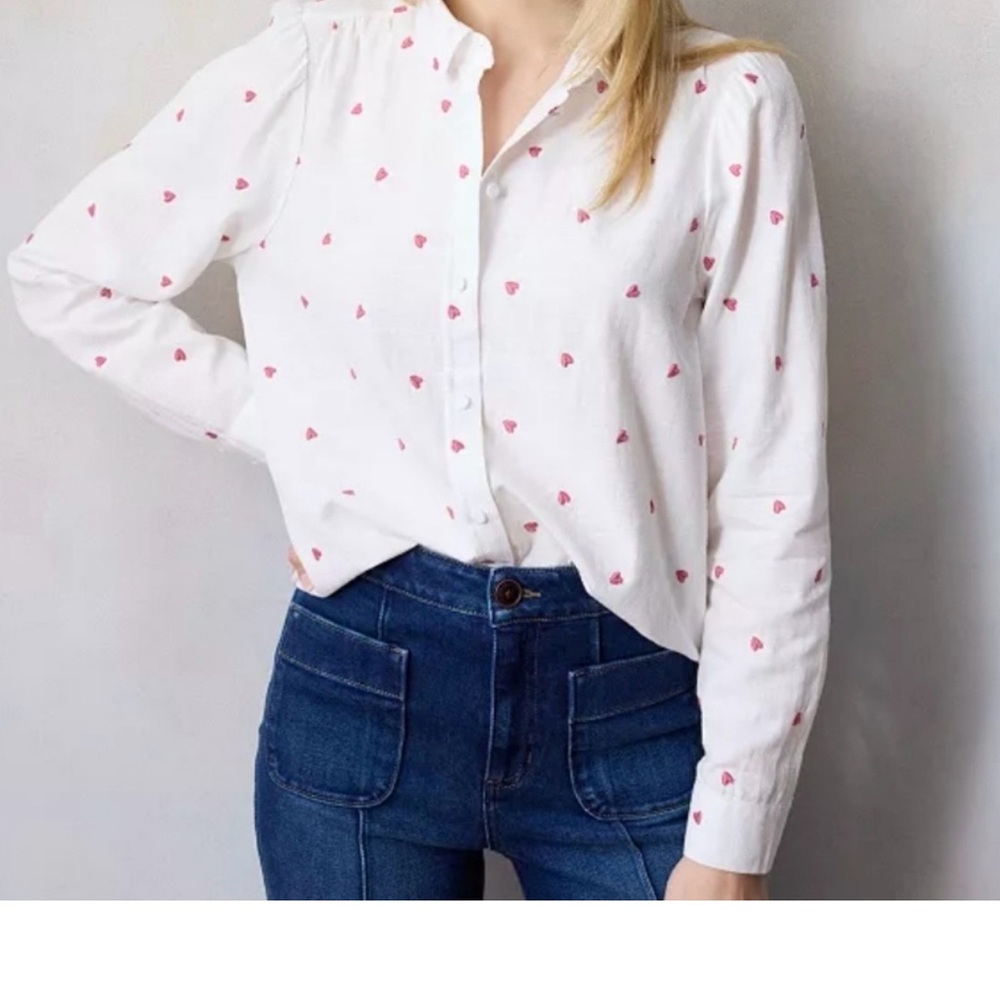 LC Lauren Conrad White Button-Down Shirt with Pink Heart Print